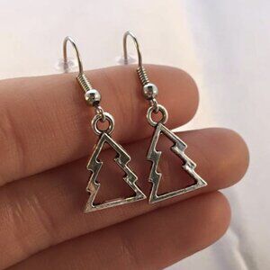 Silver Christmas Tree Drop Dangle Earrings New Holiday Festive Simple Chic